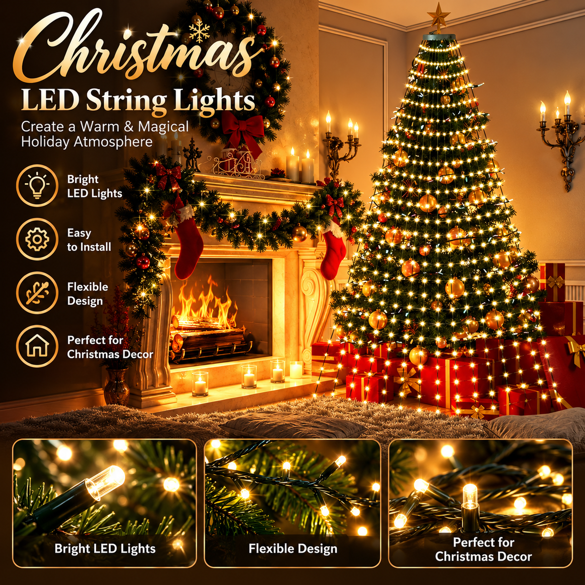 🎄✨ Christmas LED Hanging String Lights with Remote Control ✨🎅