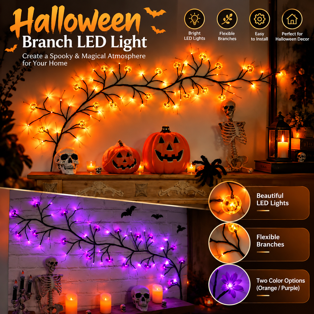 Halloween LED Willow Vine String Light Cool Cartoon Bat Pumpkin Decoration For Indoor Outdoor Party House Decor