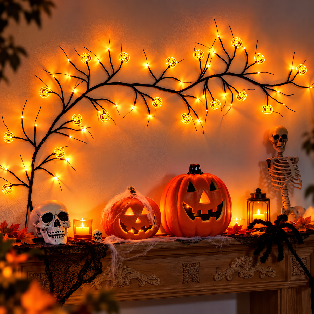 Halloween LED Willow Vine String Light Cool Cartoon Bat Pumpkin Decoration For Indoor Outdoor Party House Decor