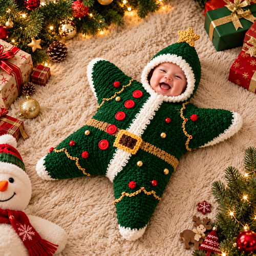 Crocheted Star-shaped Bodysuit Star Baby Boy Girl Kids Cartoon Hooded Outfits Long Sleeve Playsuit Toddlers.