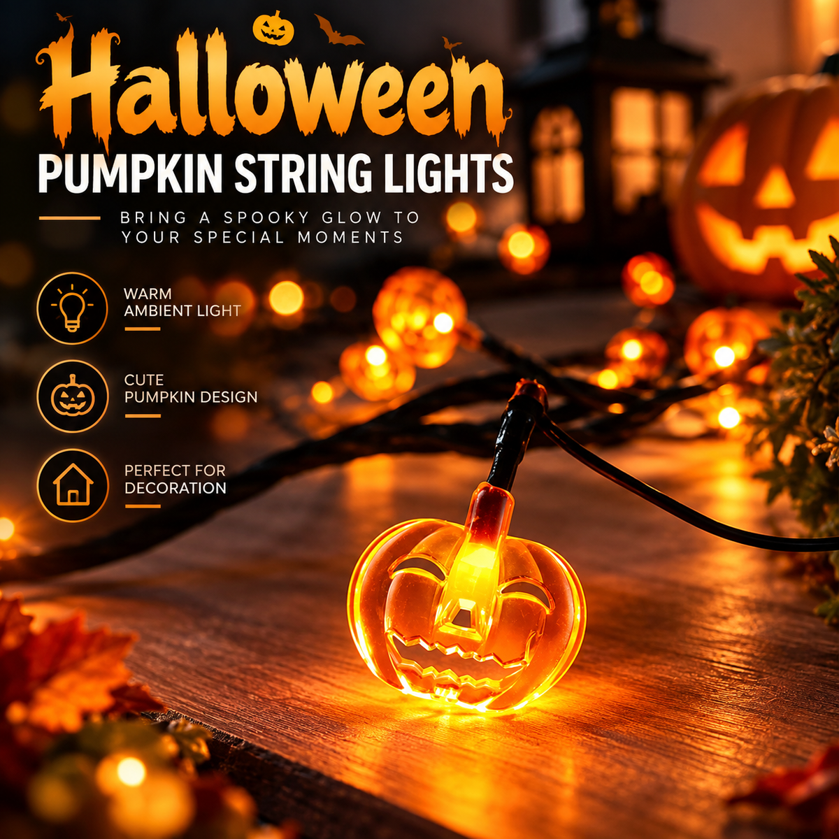 Halloween LED Willow Vine String Light Cool Cartoon Bat Pumpkin Decoration For Indoor Outdoor Party House Decor